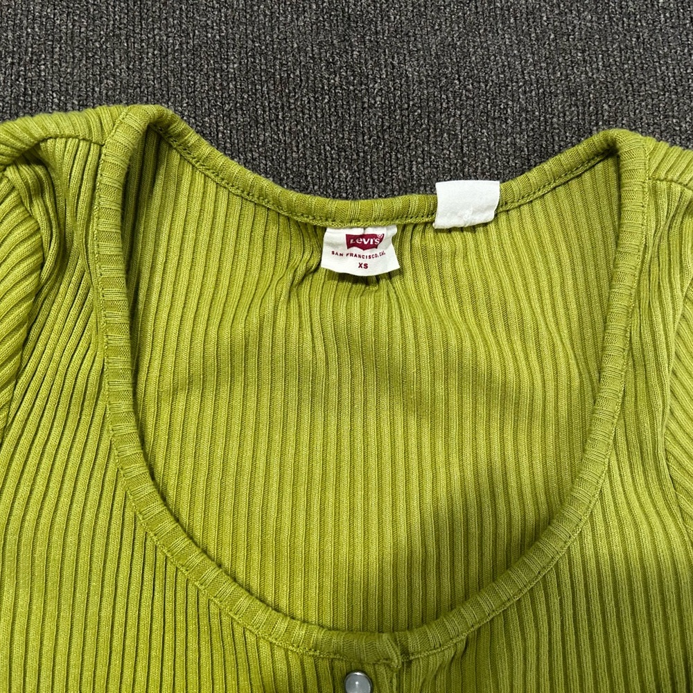 Lime Green Ribbed Button-Up Cardigan - Picture 2 of 5